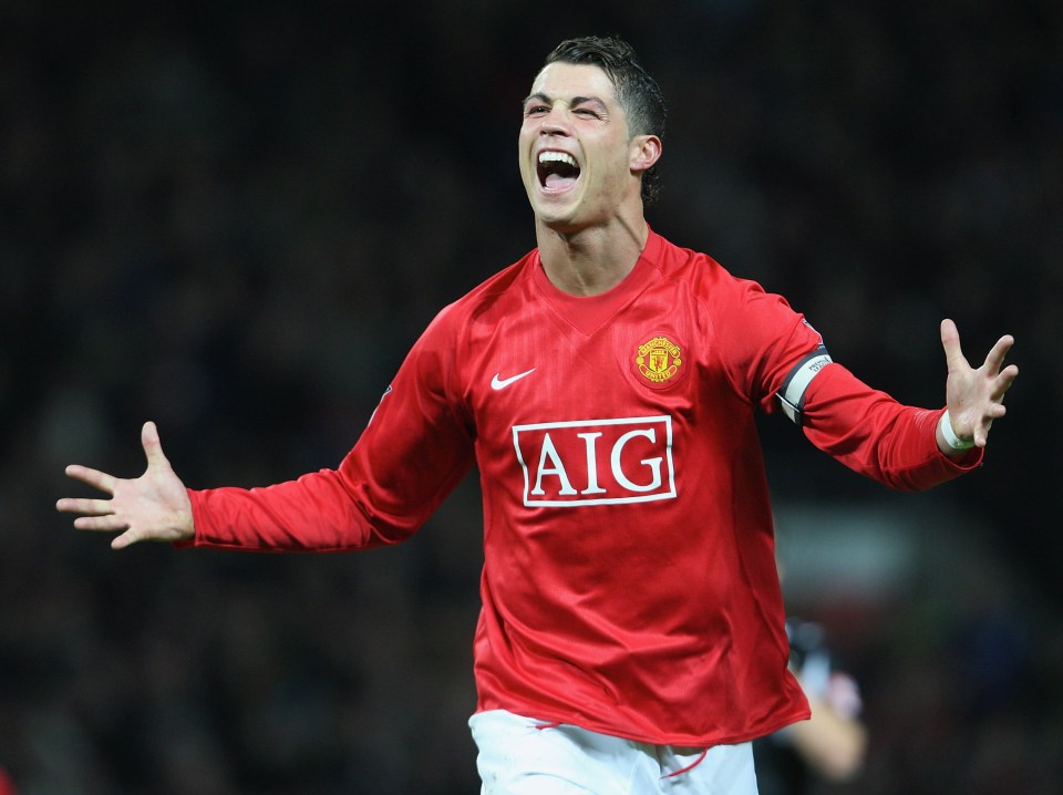 Cristiano Ronaldo of Manchester United celebrating a goal.