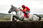 Kildare , Ireland - 14 November 2021; Vanillier, with Keith Donoghue up, jumps the last during the first circuit on their way to winning the Liam &amp; Valerie Brennan Florida Pearl Novice Steeplechase on day two of the Punchestown Winter Festival at Punchestown Racecourse in Kildare. (Photo By Seb Daly/Sportsfile via Getty Images)